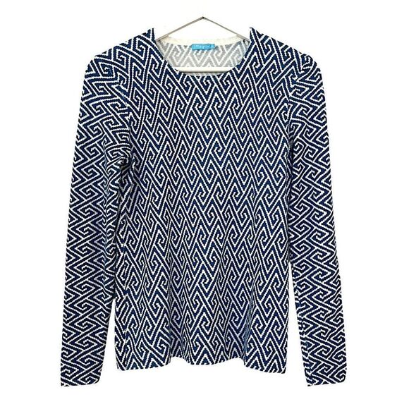 J. McLaughlin Blue and White Geometric Print Pullover Top size XS - Picture 1 of 8